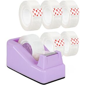 Desktop Tape Dispenser Pink with Weighted Nonskid Base - Includes 6 Rolls of Transparent Tape (0.71 Inch x 1000 inches Each)