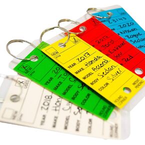 Car Key Tags , Self Laminating Plastic Automotive Key Tags with Ring, Round Corner, Bulk Car Dealer Supplies, Multi Color , Box of 250