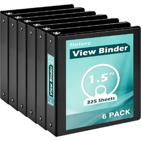 3 Ring Binder 2 Inch 6 Pack,2" Clear View Binder with Round Rings, PVC-Free,Holds for 450 Sheets 8.5X 11 US Letter Size Paper, Durable White Binder Perfect for Office,School and Home