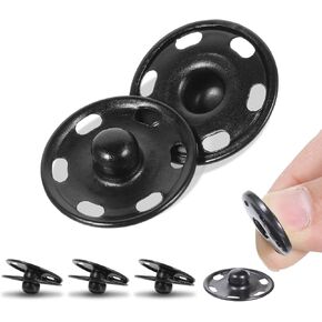 Black Sew on Snap Buttons 19mm 50 Sets Metal Snap Buttons Fasteners Press Studs Buttons for Sewing for Sewing, Clothing, Fabric (Black, 3/4 Inch)