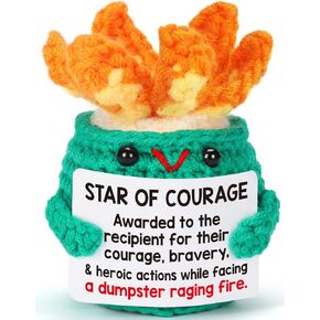 Emotional Supporting Dumpster Fire - Positive Crochet Plush Desk Accessory for Brave Coworkers, Funny Heroic Office Decor, for Colleagues, Boss, Courageous Award for Everyday Heroes