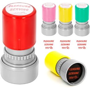 4 Pack Pleasure Serving You Stamp-Self-Inking Stamps for for Checks, Server Stamps, and Stationery Stamps Service Work (Red,Pink, Green, Yellow)
