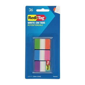 Redi-Tag Write-On Tabs, Repositionable Tabs for Binders and Planners, Removable Pop Up Tags, 6 Vivid Colors, 1" x 1.5", 36 Per Pack (1006507)