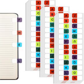 Multicolor Alphabet Index Tabs, A-Z Sticky Tabs, Colored Alphabetical Tab Indexes, Self-Adhesive Page Tabs, Transparent Permanent Alphabetical Tabs for Notebook, Textbook, Dictionary, (390 Pcs)