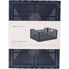 Truu Design Folding Plastic Crates, 40.6 x 30.5 x 17.8cm, Navy, 1Pack, Stackable Collapsible Storage Baskets Organizer for Home Office and Outdoor