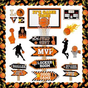 gisgfim 36pcs Basketball Bulletin Board Decoration Basketball Theme Bulletin Boarders It’s Game Time Basketball Cut-Outs Sports Bulletin Board Decor for School Classroom Game Bulletin Board Supplies