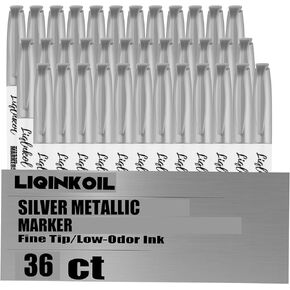 Silver Metallic Markers Pens Bulk of 36 Pack, 2mm Felt Fine Tip for Art, Crafts, Drawing, DIY Projects, Office Supplies, Gift Card Making