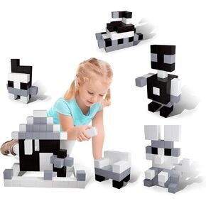 Picasso Cubes 1" Magnetic Puzzle Cube 101 pcs Black and White Magnet Construction Building Block Set Sensory Toy Early Education STEM Learning, Free Ideabook with 53 Ideas, Children Age 3+ Boy Girl