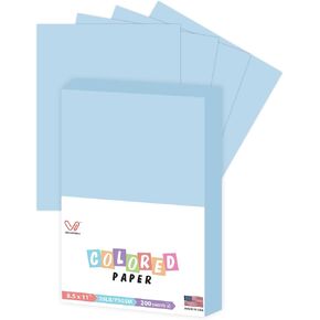 Blue Copy Paper, Colored Printer Paper, 8.5 x 11", 20 LB / 75 GSM Computer Paper, 200 Sheets, Multi-Purpose Pastel Paper, Made in USA