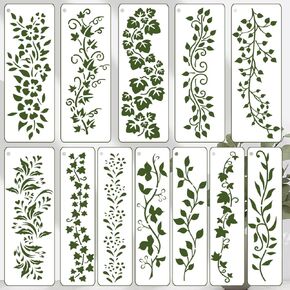 12 Pack Leaf Vine Stencils, DIY Crafts Drawing Templates, Stencils Reusable for Painting on Wood, Wall, Fabric, Canvas, Furniture, Home Decor (Vine)
