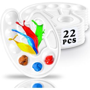 22PCS Oval Paint Tray Palettes with Thumb Hole Plastic Paint Pallets for Kids and Students Ideal for Craft DIY Painting and Birthday Painting Party White Color Durable and Easy to Clean. White