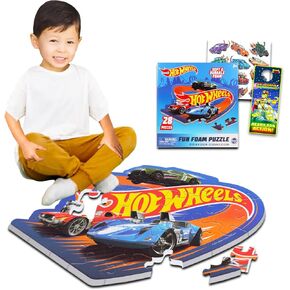 Hot Wheels Floor Puzzle for Kids - Bundle with 28 Pc Hot Wheels Floor Puzzle Play Mat Plus Temporary Tattoos, More | Hot Wheels Foam Puzzle Mat for Boys