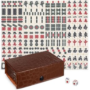 BESTOYARD Professional Chinese Mahjong Game 144 Melamine Tiles 4/5 Inches Travel Board Game Classic Portable -Jongg Family Leisure Game with Table for Outdoor Party Table Game