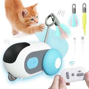 Remote Control Cat Toys for Indoor Cats, Smart Electric Interactive Cat Toys Turbo Tail with Automatic Mode, Two-Speed Adjustment USB Rechargeable Gravity-Sensing Movement Pet Toy (Blue)