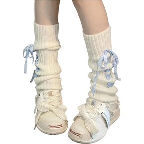 Women's 1 Pair Ribbed Knit Lace Up Bowknot Leg Warmers Y2K Preppy Kawaii Mid Calf Pile Boot Socks