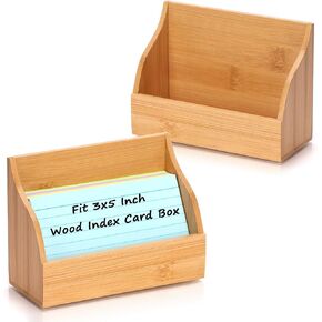 2 Pcs Wood Index Card Box 3x5 Index Card Display Stand Business Card Holder for Desk Card Stand Postcard Holder Wood Recipe Box Card Organizer Case for Office for 400 Cards 5.5X2.4X4 No Index Card