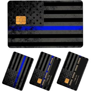 Credit Card Skin, Cute Debit Card Skin Sticker, 4Pcs Stylish Slim Anti-Wrinkling Removable Credit Card Sticker for Transportation, Key Blue Line USA Flag