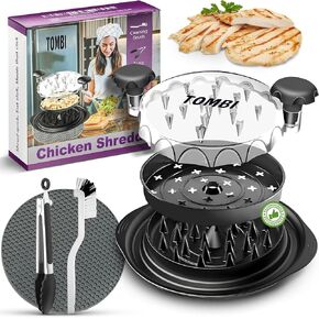 Chicken Shredder | 4 in 1 Visible Meat Shredder with Mat, Tong, Tray & Brush | BPA-Free, Non-Slip, Dishwasher Safe | Perfect for Shredded Chicken BBQs Vegetable Beef