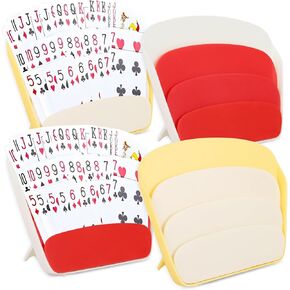 Playing Cards Holder, Set of 4, Hands-Free Poker Holder Tray with Foldable Tabletop Stand, Fan-Shaped 3 Layers Design for Cards Game, Poker Parties, Family Card Game Nights