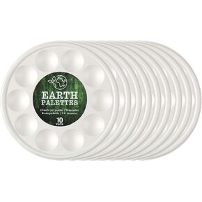 Creative Mark Disposable Paint Palette, 7-3/8" Diameter, 10 Pack - Eco-Conscious, Biodegradable Paint Holder Tray for Artists, Compostable Paint Tray Palette with 10 Wells Each, Easy Cleanup