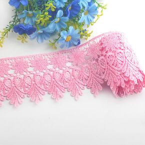 7.5 Yards Floral Lace Edge Trim 9CM Width Lace Trim with Tassel Europe Chips Pattern Inelastic Embroidery Lace Trim for Sewing Making, DIY Crafts, Gift Wrapping, Wedding Decor (Pink)