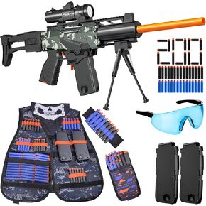 لعبة Toy Gun Automatic Sniper Rifle مع نطاق ، مجموعة من الأوسمة التكتيكية ، ألعاب الرغوة مع 200 رصاصة ناعمة ، 2 مجلة و bipod ، بندقية كهربائية للأولاد من 8 إلى 12 ، هدايا لعيد ميلاد عيد الميلاد
