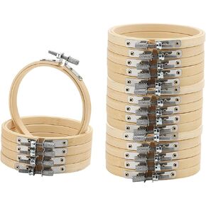 SENJEOK 20 PCS 4 Inch Bamboo Embroidery Hoop, Adjustable Bamboo Circle Cross Stitch Hoop Ring for Craft Sewing, DIY Project, Decoration