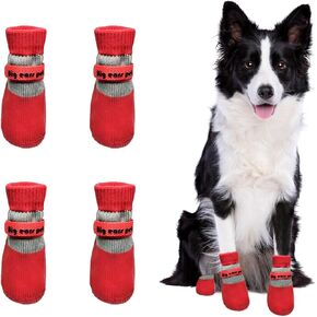 Anti Slip Dog Socks Boots, Dog Shoes for Paw Protection, Rain Snow Dog Booties Anti-Slip Dog Sock Paw Protector for Small Medium Dog Puppy (Red, 6 lb)