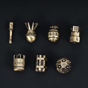 UDIXI Metal DND Dice Set RPG Polyhedral 7-Die Metal Dice Set D&D Bomb Shaped Cool Design with Leather Pouch for Role Playing Games Dungeons and Dragons and Other Tabletop Game （Ancient Bronze）