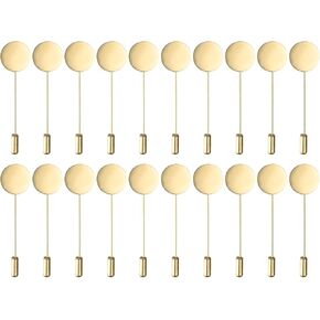 20-Pack Flat Round Tray Lapel Pin, Alloy DIY Boutonnieres Pins for Suit/Hat/Tie/Scarf Badge, Needle Corsage Safety Stick Blank Brooch Pin [1.97", Gold Tone]