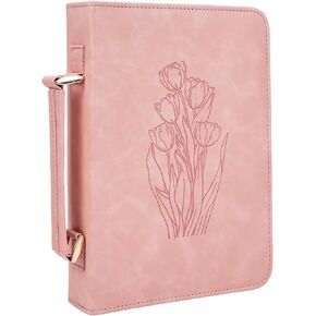 Bible Cover Case for Women, PU Leather Bible Holder Bag for Bible Study, with Reinforced Handle and double zippers, for Protection, Organizing, and Easy Carrying, 9.65 x 6.7 x 1.97 inch