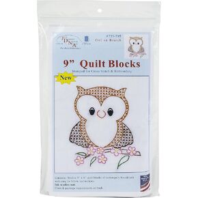 Jack Dempsey OWL ON Branch Quilt Blocks, White