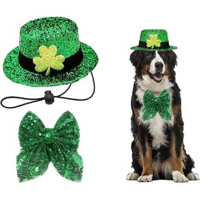 زي الكلب القديس باتريك ، سانت باتريكز يوم الحيوانات الأليفة Green Shamrock Hat Tie Tie Collar للكلاب الصغيرة المتوسطة الكبيرة (شامروك الأخضر)