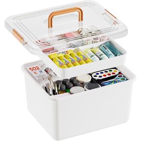 Plastic Storage Bins with Removable Tray and Lids 15 QT Craft Organizers and Storage Clear Container with Handle, Arts and Crafts Organizer, Stackable and Secure Latch for Bead, Tool, Sewing