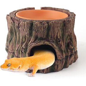 3 in 1 Reptile Hide Cave with Humidifying Basin & Detachable Base, Terrarium Tank Decor Moisture Keeping Hideout Cave for Small Reptiles Crested Gecko, Leopard Gecko, Lizard, Snake, Crabs
