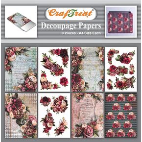 CrafTreat Floral decoupage Paper for Furniture - Decorative Flowers 4 -Size: A4 (8.3 x 11.7 Inch) 8 Pcs -decoupage Paper Crafts-Decorative Paper for decoupage-decoupage Paper Floral for Scrapbooking