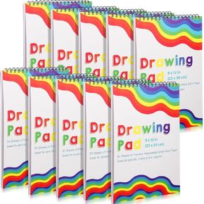 Fainne 10 Pack 9 x 12 Inch Drawing Paper Pad for Kid (73lb/120GSM) Art Drawing Paper Top Spiral Bound Artist Sketch Book for Painting Coloring Children Kids 50 Sheets