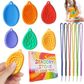 ألعاب Fidget Toys Strensory Stones with Lanyard Stock Stuffers for Kids ، 6 Pack Stoins Stones for Adhis ADHD Teens Coative Relief ، Tidgets Head Toys for Classroom Gift