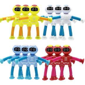 Shape Changing Spaceman Robot Toy, Suction Cup Toys,Telescopic Pop Tubes Fidget Toys,Autism Sensory Toys for Kid Boys 6pcs