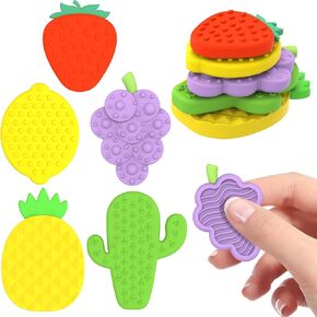 Fruit-Themed Silicone Stress Relief Stones – 5 Textured Fidget Toys for Anxiety Relief, Includes Strawberry, Pineapple, Grape, Lemon & Cactus, Portable and Durable Sensory Toys for Adults and Kids