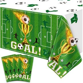 4 Pack Soccer Party Tablecloths Soccer Birthday Decorations Plastic Disposable Sports Theme Party Table Covers Soccer Theme Table Cloth for Rectangle Tables Birthday Party Supplies Favors 51'' X 86''