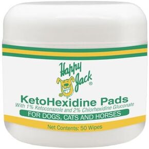 HAPPY JACK KetoHexidine Pet Wipes, Chlorhexidine Pads for Dogs & Cats with Ketoconazole, Cat Wipes for Acne, Wrinkles, Paws, Itchy Skin, 50 Ct