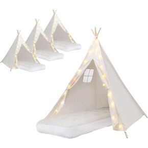 4 حزمة teepee خيمة للأطفال [سميكة وترقية] مع سلسلة خفيفة وعربة هواء قابلة للنفخ ، والخيام الحفلات النوم ، وحفل خيام النوم للفتيات الفتيات في الهواء الطلق (أبيض)