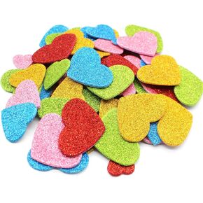 200Pcs Colorful Glitter Heart Stickers, Self Adhesive Foam Hearts in 5 Colors and 3 Sizes, Mini Heart Shapes Glitter Stickers for Valentine's Day Crafts DIY Greeting Cards Mother's Day Cards