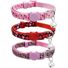Valentine Holiday Cat Collar with Bell, 3 Pack Breakaway Kitty Kitten Heart Collar for Boys Girls Male Females