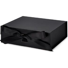 VGOODALL Black Gift Box,10.5 x 7.5 x 3.1 inches Gift boxes for Presents with Lids, Magnetic Closure Collapsible Groomsman Proposal Box with Ribbon Used for Birthday, Anniversary