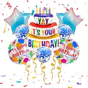 Happy Birthday Balloon, 40" Birthday Cake Balloons Foil Inflated Mylar Balloons Standing Birthday Balloons for Kids Baby Shower Decorations Gift Balloons (8Pcs)