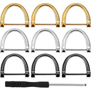 D Shape Key Ring with Screw Shackle 10 Pcs 0.7 Inch Horseshoe Shape D Rings Screw in Shackle Horseshoe Shape D Ring Cats Leash Ring with Screwdriver for Collars Making Car Keys Tools - 3 Colors