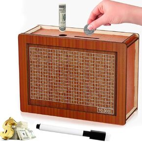 10000 Savings Challenge Box ، 2025 New Wooden Money Saving Box ، Cash Vault Wooden Savings Box 10000 ، Box Wooden Cash Saver Money مع Counter ، Coin Count