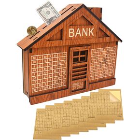 IRISFLY 2000 Dollar Wooden Money Savings Challenge Box Cash Vault Piggy Bank for Adults Kids Budgeting and Savings Goals Coin Bank,Log Cabin Cash Box Kakeibo Money Save Box